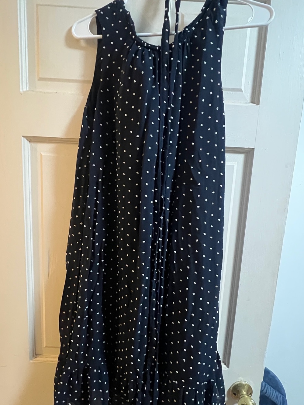 LOFT Black Midi Dress Navy with White Polka Dots